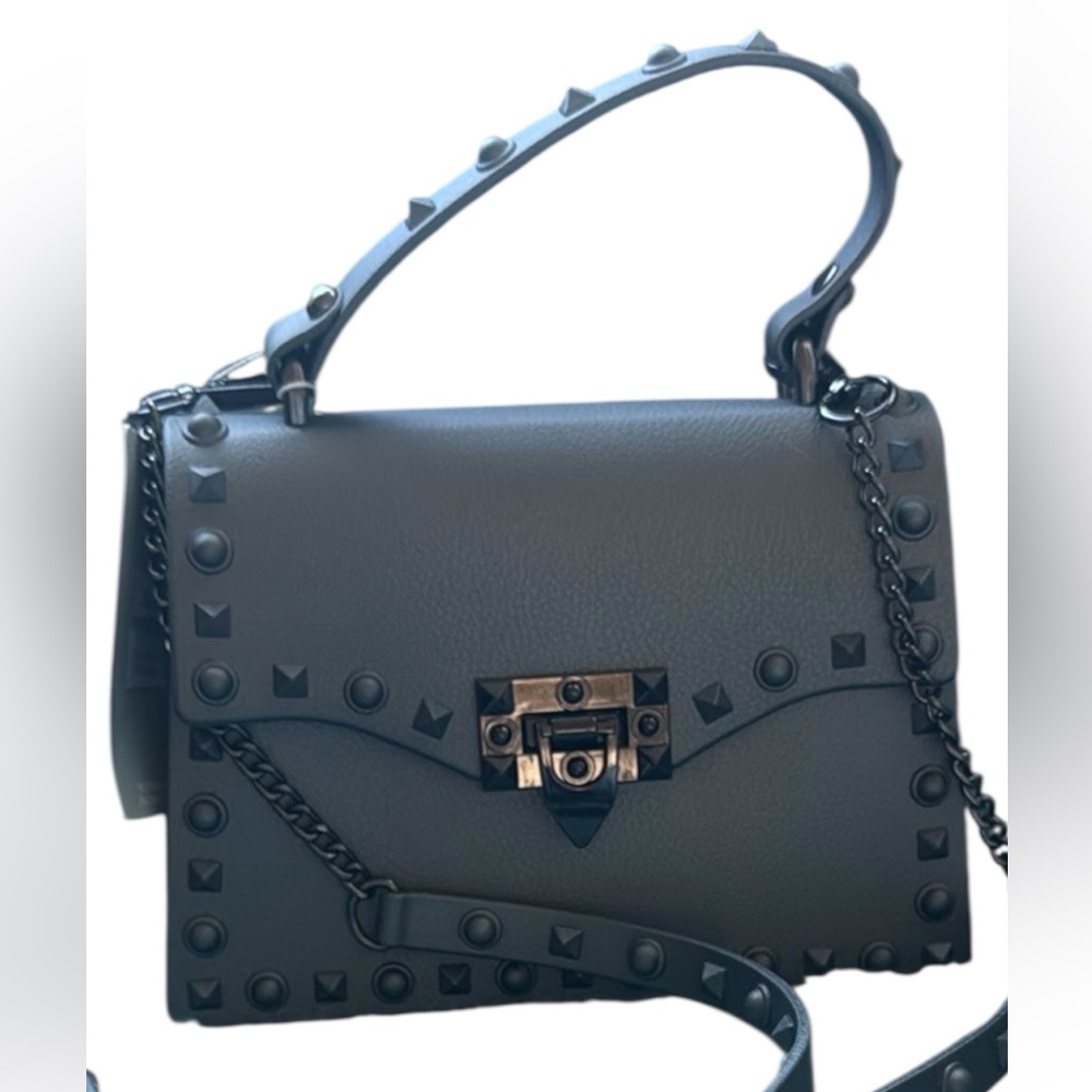 MOST WANTED Gray Crossbody Bag/Tote with Studs & Chain Strap PVC material
